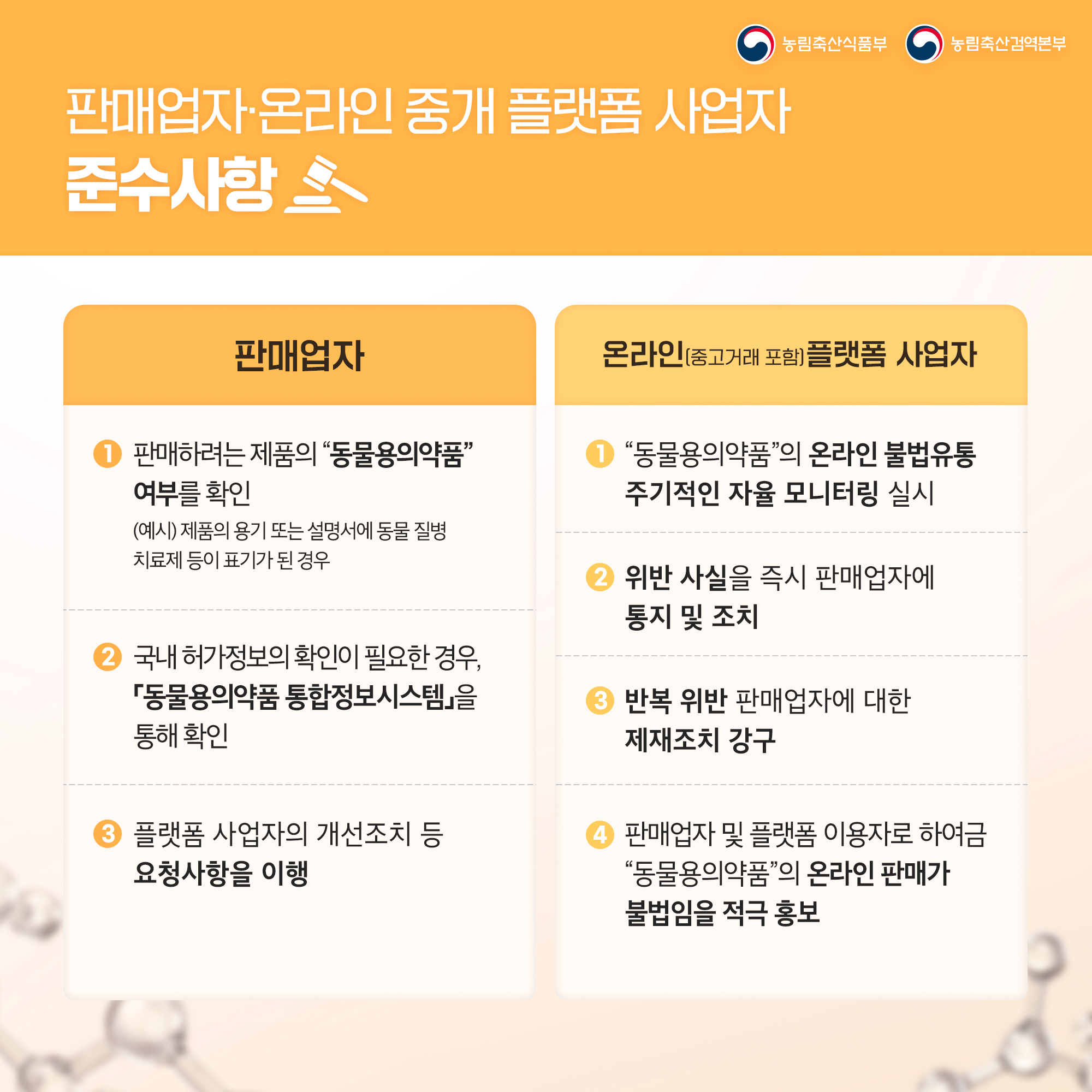 농림축산식품부 농림축산검역본부 판매업자온라인 중개 플랫폼 사업자 준수사항  판매업자 판매하려는 제품의 