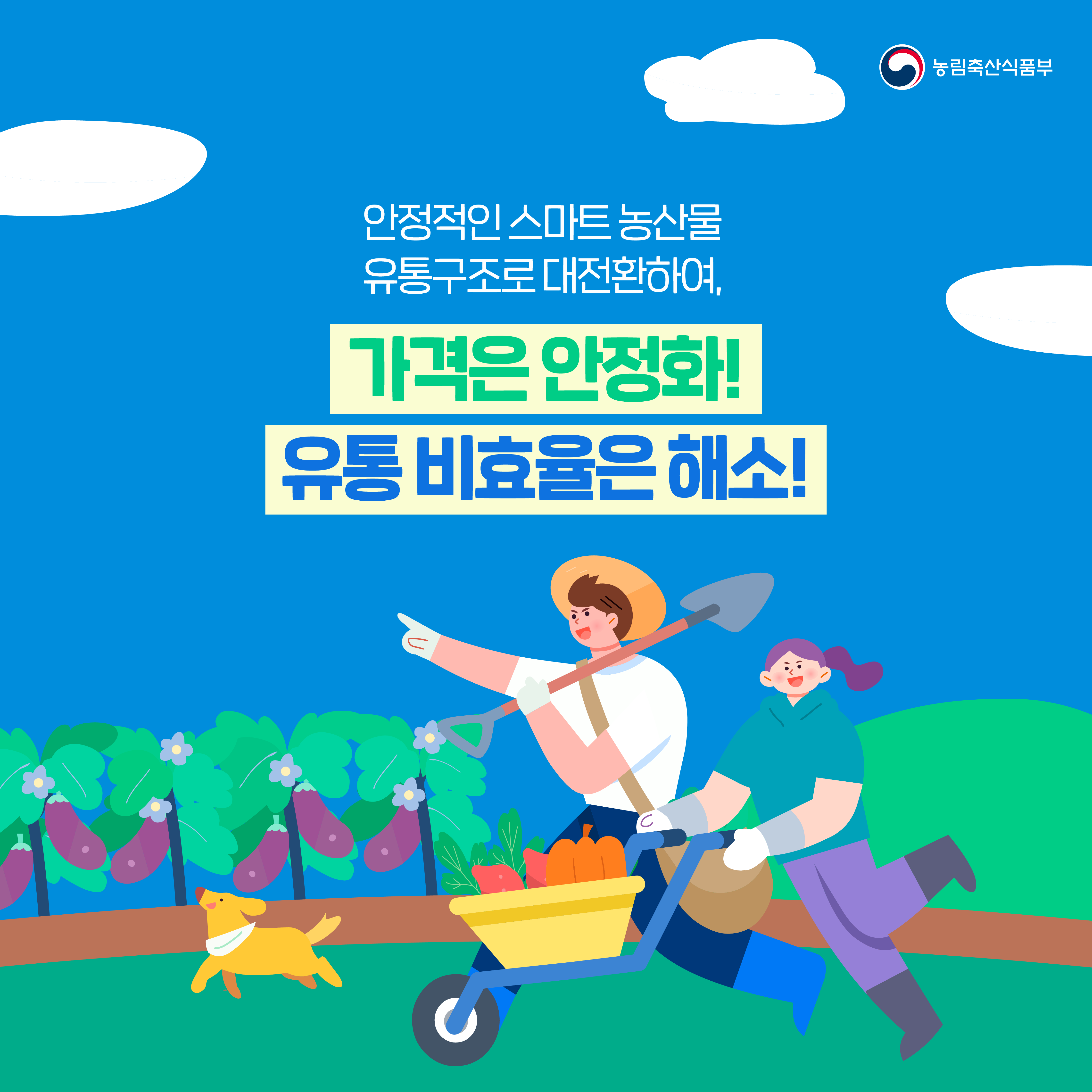 농림축산식품부 안정적인 스마트 농산물 유통구조로 대전환하여, 가격은 안정화! 유통 비효율은 해소!