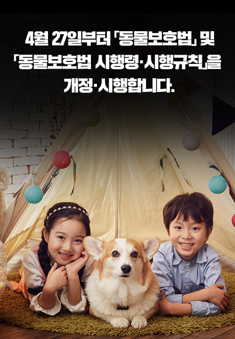 4월 27일부터 「동물보호법」 및「동물보호법 시행령·시행규칙」을 개정·시행합니다.