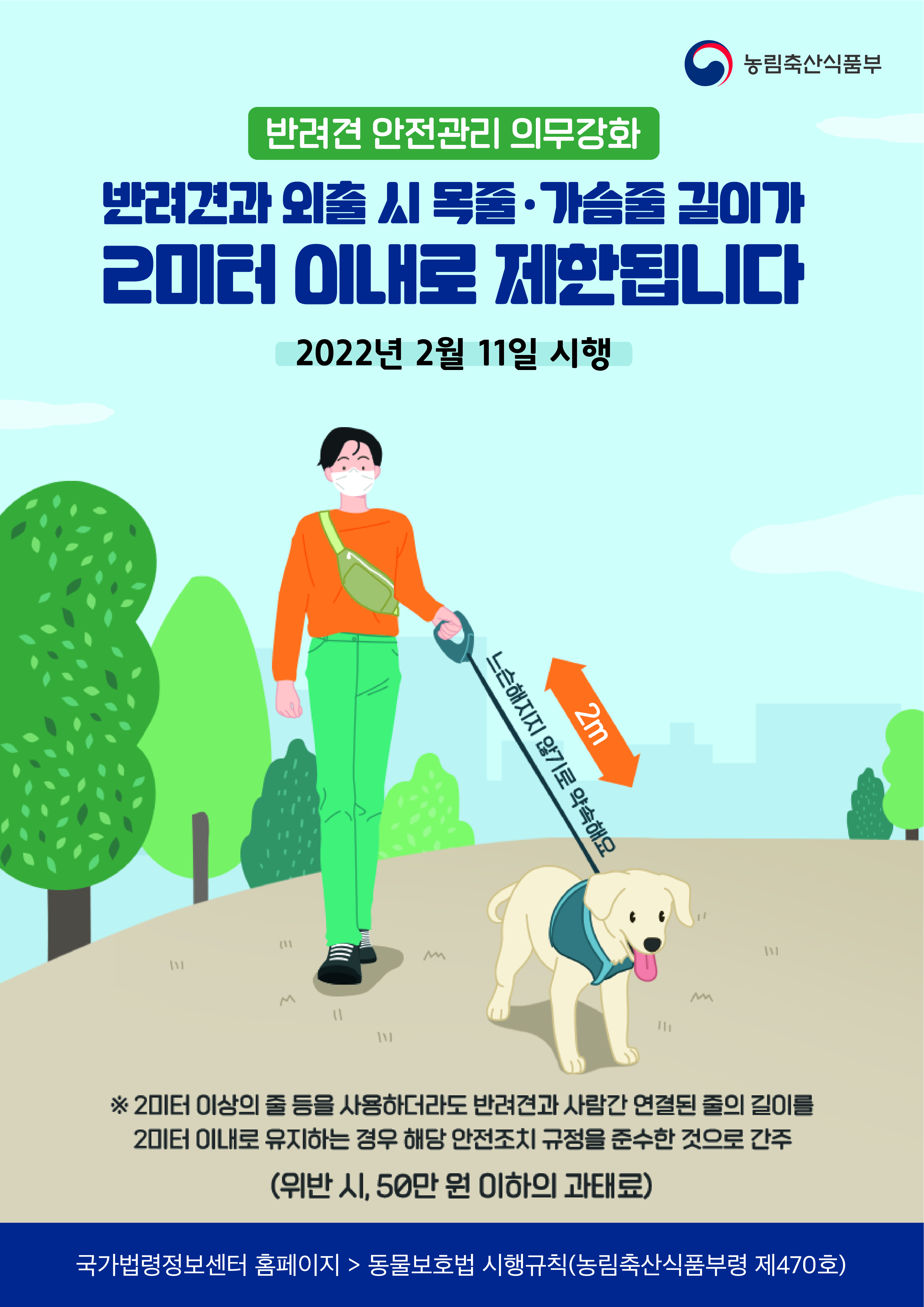 반려견과 외출 시 목줄·가슴줄 길이가 2미터 이내로 제한됩니다 반려견 안전관리 의무강화_포스터.jpg