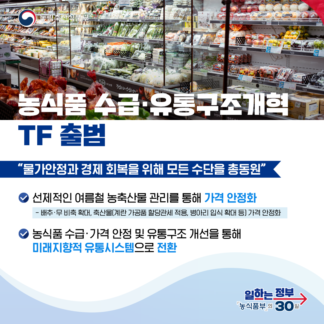 농림축산식품부 농식품 수급·유통구조개혁 TF 출범 